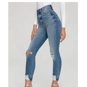 Good American High-Waisted Distressed Blue Jeans